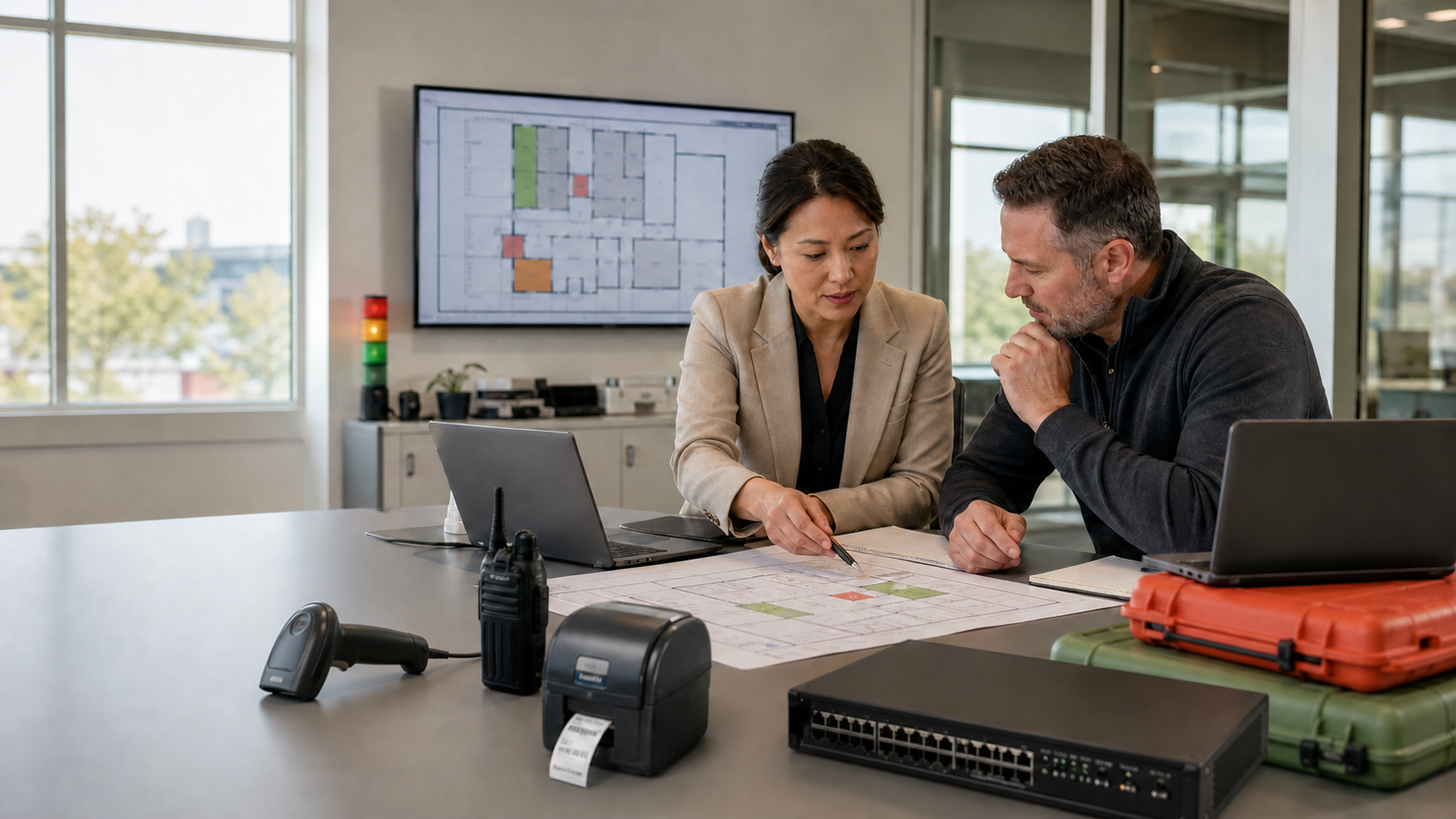 Technology specialist planning a deployment with a customer